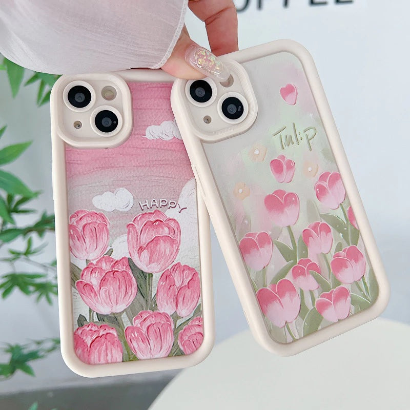 3D Tulip Flower Hot Floral Pastel Pink Cute Design Aesthetic Print Cover - Beige