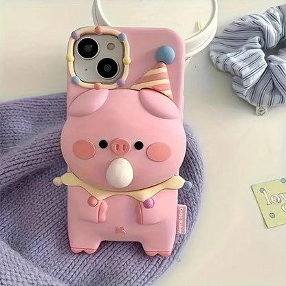 3D Pig Blowing Bubble Gum Squishy Toy Piglet Pink Cartoon Play Case
