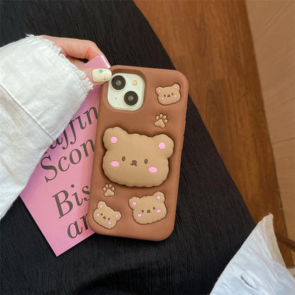 Brown Choclate Teddy Bear 3D Cartoon Case Cotton Candy Love Graphic Animal Case with Holder