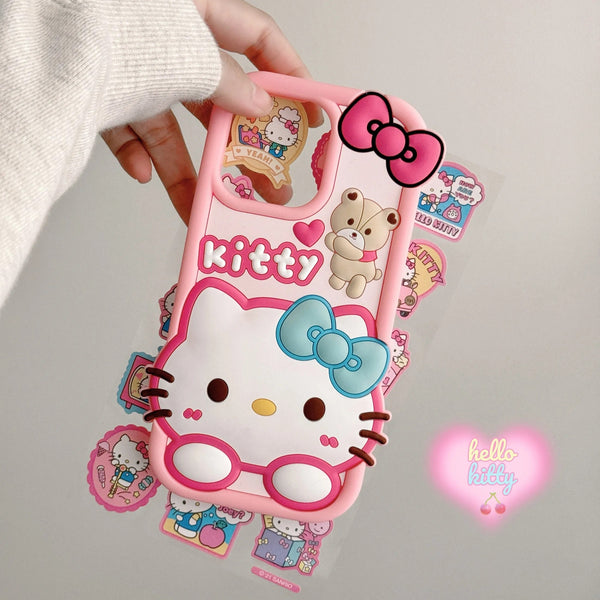 3D Cartoon Hello Kitty Bow Cat Doll Teddy Bear Case - 6