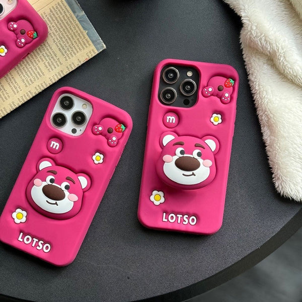 3D Cartoon LOTSO Bear Huggin Strawberry Toy Story Walt Case with Holder - 4