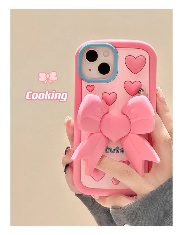 3D Cute Heart Butterfly Case Coquette Bowknot Folding Desktop Kick stand Case - 7