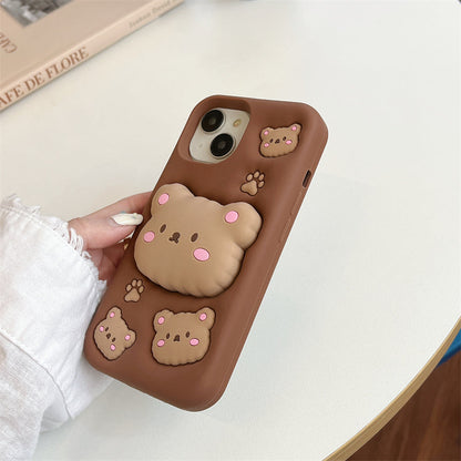 Brown Choclate Teddy Bear 3D Cartoon Case Cotton Candy Love Graphic Animal Case with Holder