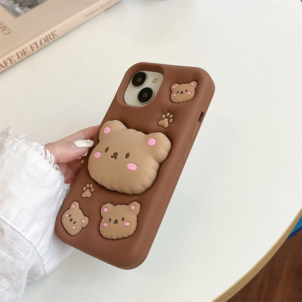 Brown Choclate Teddy Bear 3D Cartoon Case Cotton Candy Love Graphic Animal Case with Holder - 7