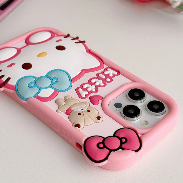 3D Cartoon Hello Kitty Bow Cat Doll Teddy Bear Case - 2