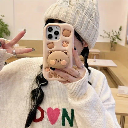 Teddy Bear 3D Cartoon Cute Cotton Bear Love Graphic Animal Back Case with Holder