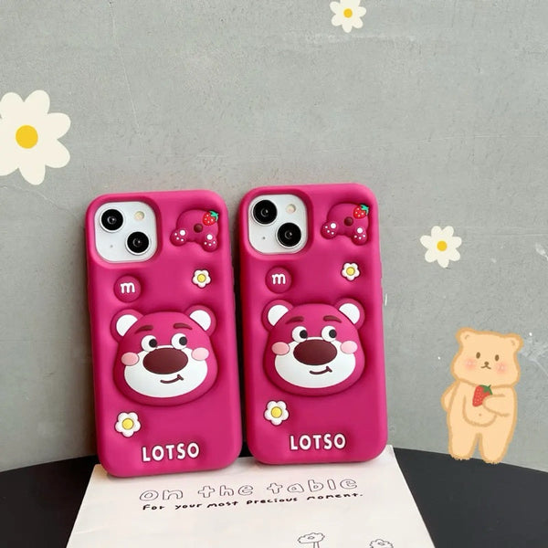 3D Cartoon LOTSO Bear Huggin Strawberry Toy Story Walt Case with Holder - 6