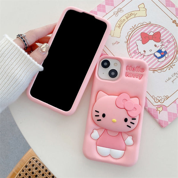 3D Cartoon Hello Kitty Bow Cat Girly Kitty Doll Animal Back Case with Holder - 2