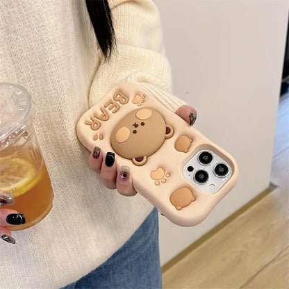 Teddy Bear 3D Cartoon Cute Cotton Bear Love Graphic Animal Back Case with Holder