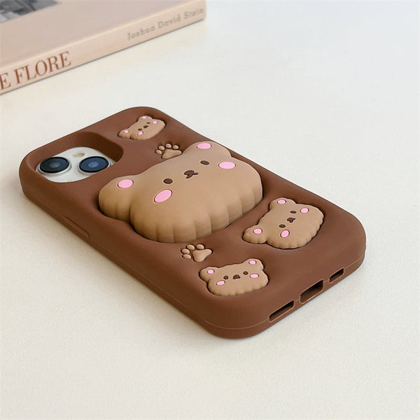 Brown Choclate Teddy Bear 3D Cartoon Case Cotton Candy Love Graphic Animal Case with Holder - 4