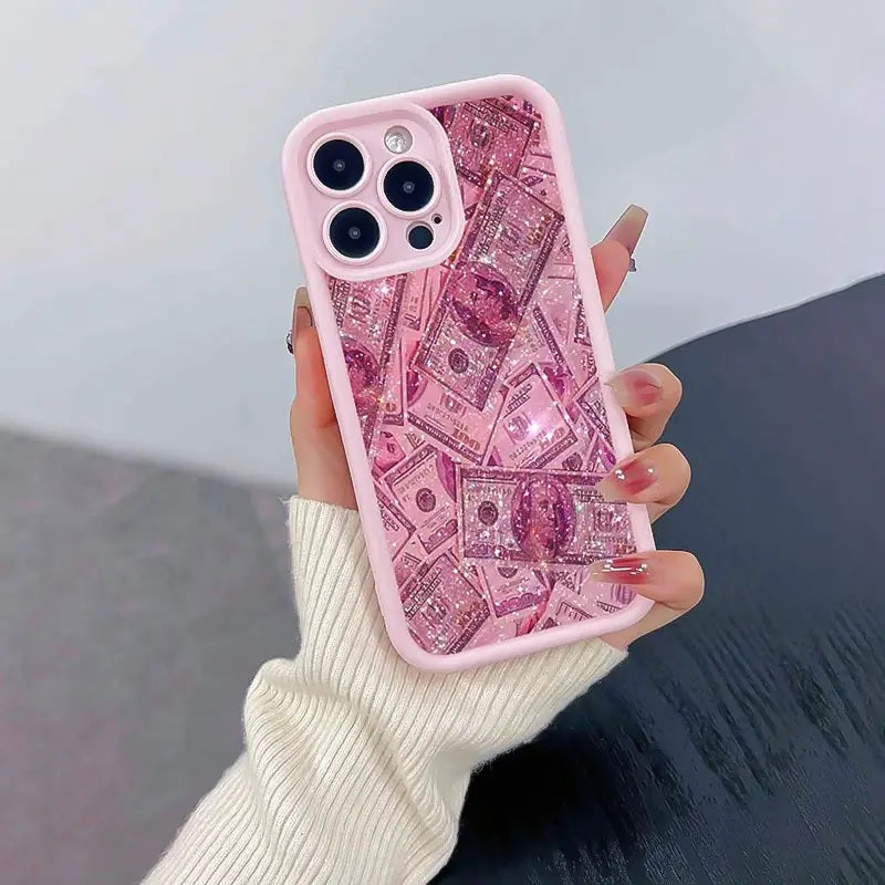 3D Cute Hot Money Dollar Pastel Pink Glittery Banknote Design  Aesthetic Case