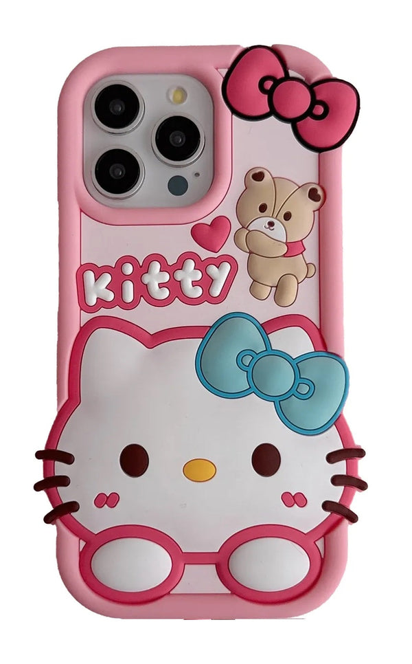 3D Cartoon Hello Kitty Bow Cat Doll Teddy Bear Case - 9
