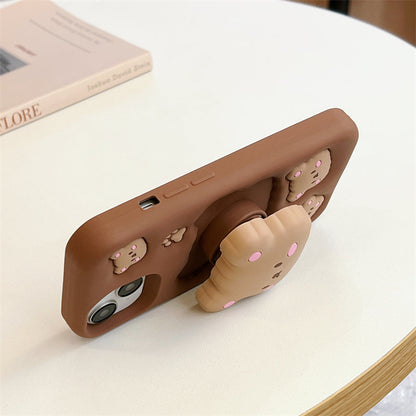 Brown Choclate Teddy Bear 3D Cartoon Case Cotton Candy Love Graphic Animal Case with Holder
