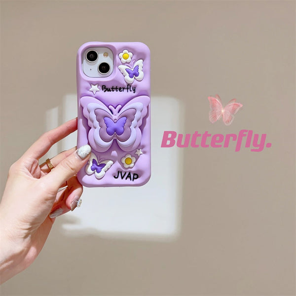 3D Cartoon Butterfly Flower Lavender Phone Case with Holder - 4