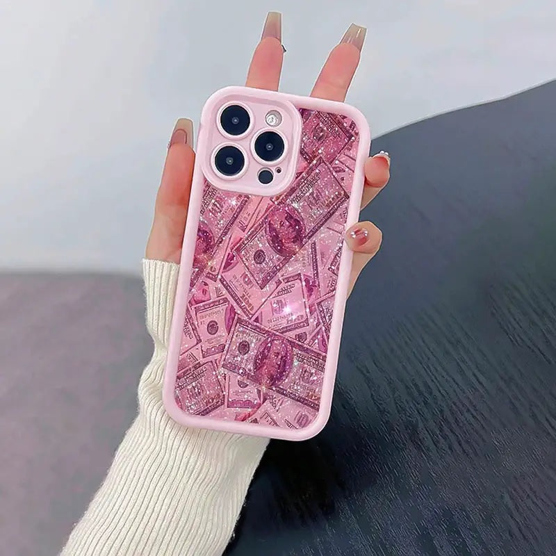 3D Cute Hot Money Dollar Pastel Pink Glittery Banknote Design  Aesthetic Case