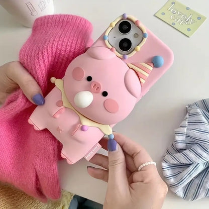 3D Pig Blowing Bubble Gum Squishy Toy Piglet Pink Cartoon Play Case