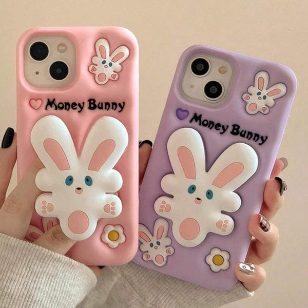 3D Cartoon Money Bunny Rabbit Cute Case with Holder - 4