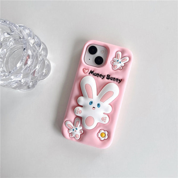 3D Cartoon Money Bunny Rabbit Cute Case with Holder - 2