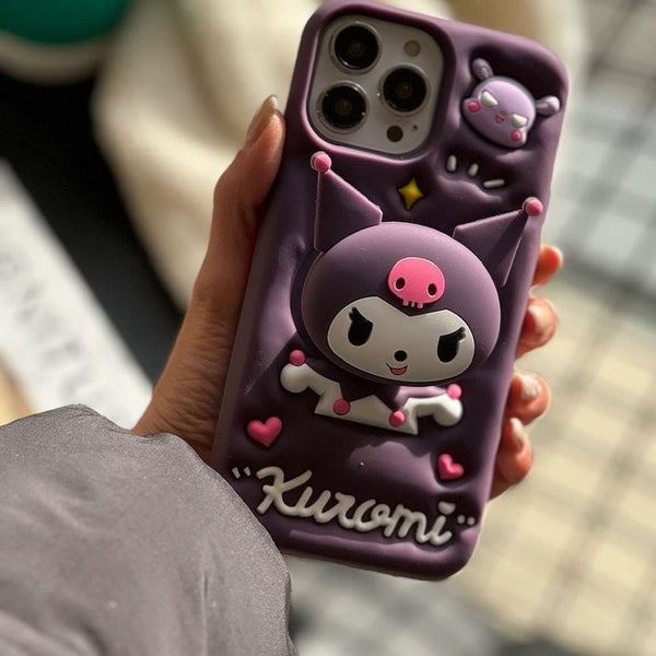 3D Cartoon Kuromi Kitty Case Sanrio Sonix Hello Kitty Pop Push Back Case with Holder - 3