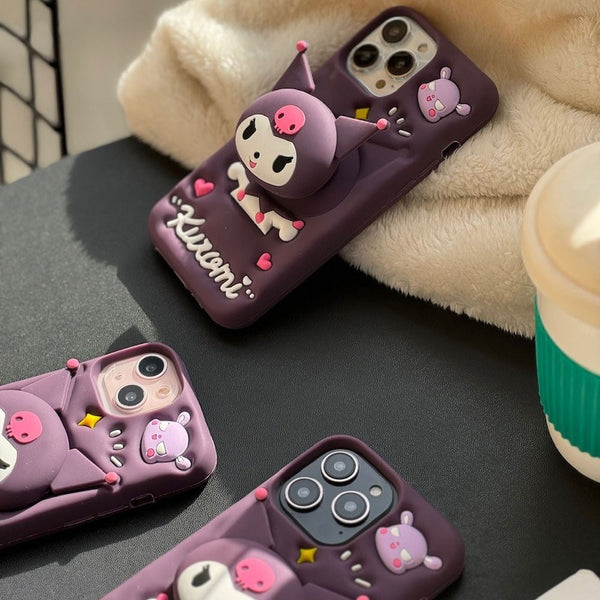 3D Cartoon Kuromi Kitty Case Sanrio Sonix Hello Kitty Pop Push Back Case with Holder - 6