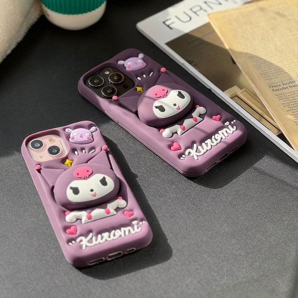 3D Cartoon Kuromi Kitty Case Sanrio Sonix Hello Kitty Pop Push Back Case with Holder - 5
