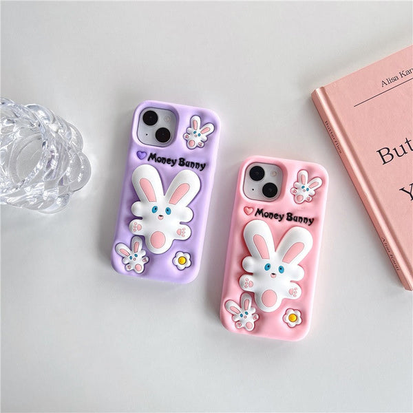 3D Cartoon Money Bunny Rabbit Cute Case with Holder - 7