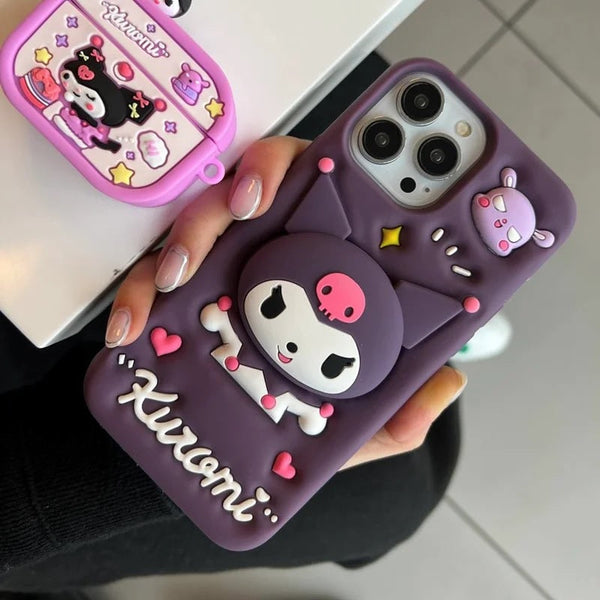 3D Cartoon Kuromi Kitty Case Sanrio Sonix Hello Kitty Pop Push Back Case with Holder - 4