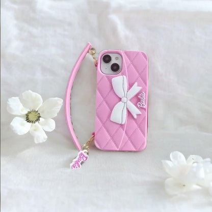 3D Barbie Bow Handbag Purse Case With Strap Wallet Phone Chain Cover