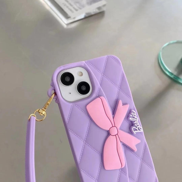 3D Barbie Bow Handbag Purse Case With Strap Wallet Phone Chain Cover - 5