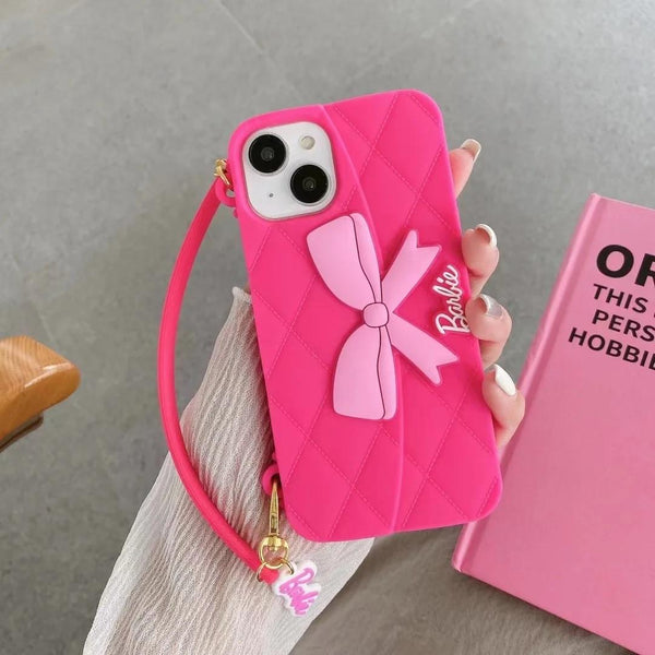 3D Barbie Bow Handbag Purse Case With Strap Wallet Phone Chain Cover - 9