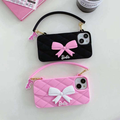 3D Barbie Bow Handbag Purse Case With Strap Wallet Phone Chain Cover