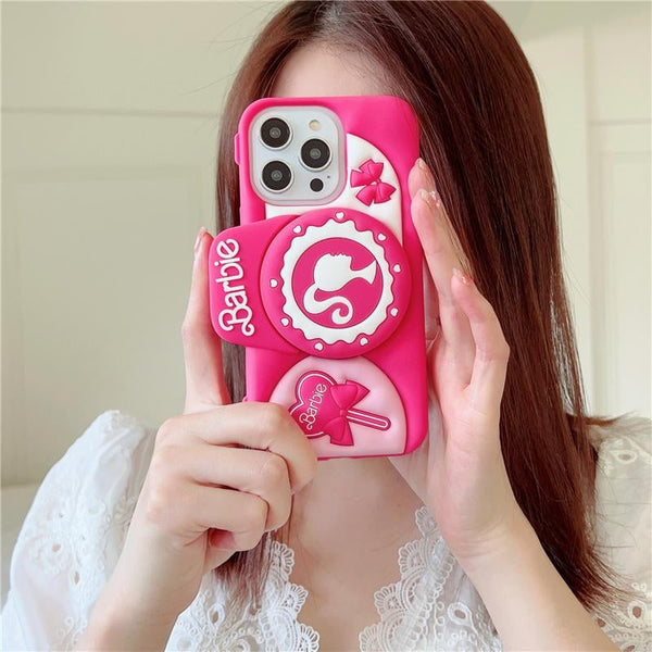 3D Cute Barbie Camera Holder Case Cartoon Bow with stand DSLR Look - 1
