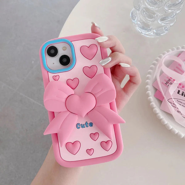 3D Cute Heart Butterfly Case Coquette Bowknot Folding Desktop Kick stand Case - 1
