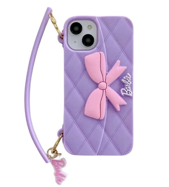 3D Barbie Bow Handbag Purse Case With Strap Wallet Phone Chain Cover - 4