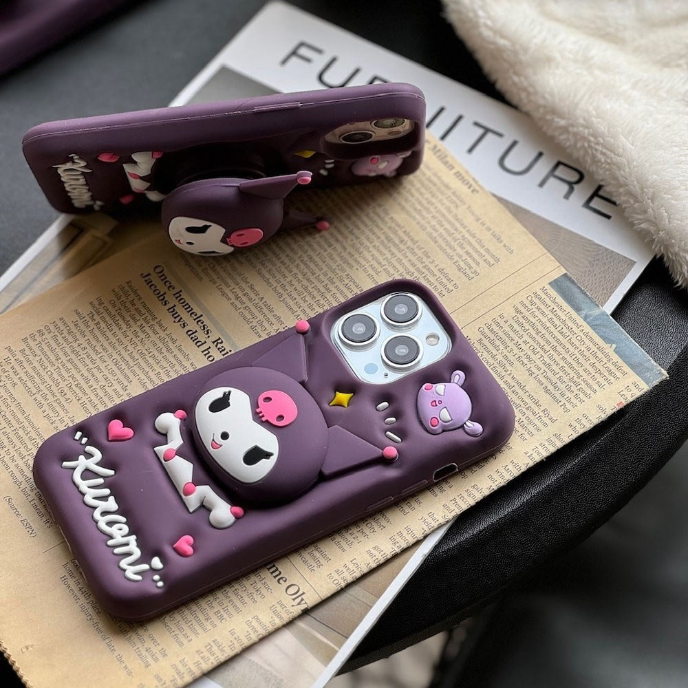 3D Cartoon Kuromi Kitty Case Sanrio Sonix Hello Kitty Pop Push Back Case with Holder