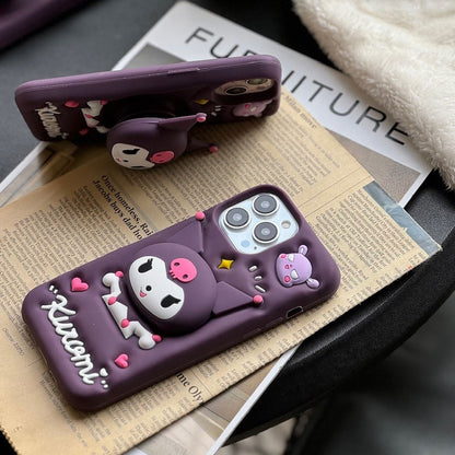 3D Cartoon Kuromi Kitty Case Sanrio Sonix Hello Kitty Pop Push Back Case with Holder