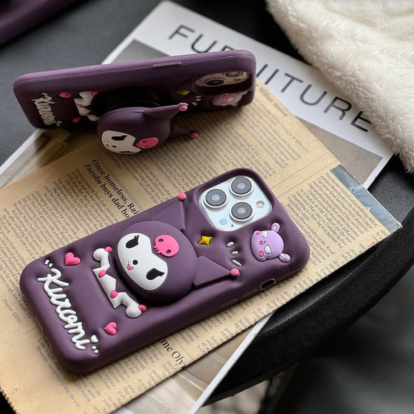 3D Cartoon Kuromi Kitty Case Sanrio Sonix Hello Kitty Pop Push Back Case with Holder - 7