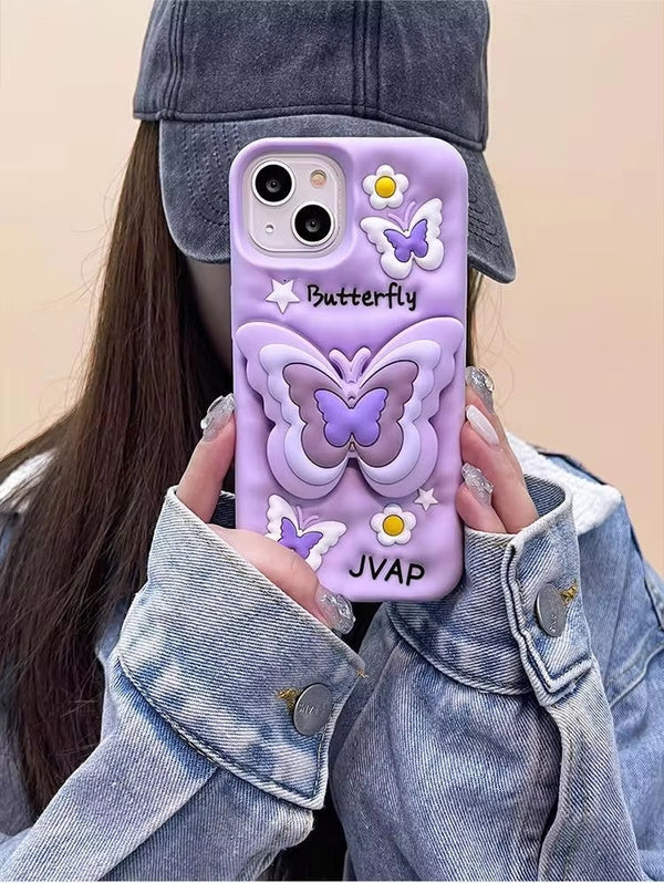 3D Cartoon Butterfly Flower Lavender Phone Case with Holder - 6