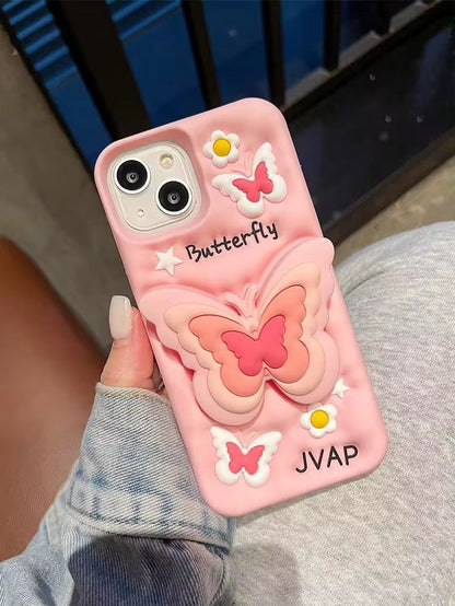 3D Cartoon Butterfly Flower Pop Stand Phone Case with Holder