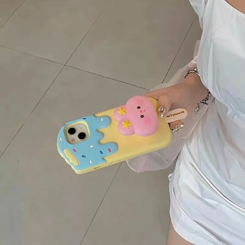 3D Cartoon Ice Cream Cute Cotton Candy Back Case with Holder