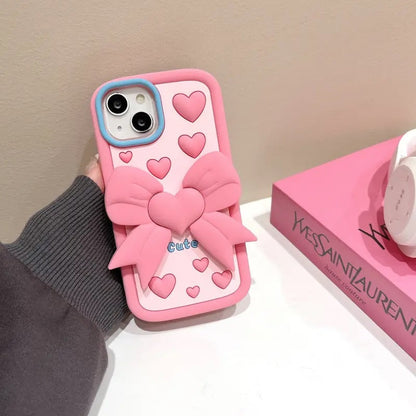 3D Cute Heart Butterfly Case Coquette Bowknot Folding Desktop Kick stand Case