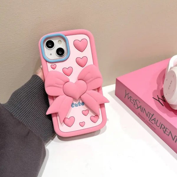 3D Cute Heart Butterfly Case Coquette Bowknot Folding Desktop Kick stand Case - 10