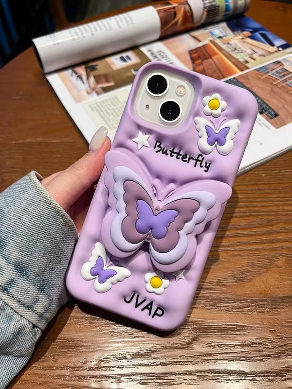3D Cartoon Butterfly Flower Lavender Phone Case with Holder - 5