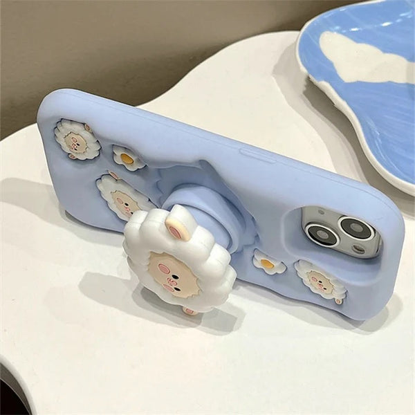 3D Cartoon Sheep Flock Case Funda Cotton Candy Cloud Pop Back Case with Holder - 9