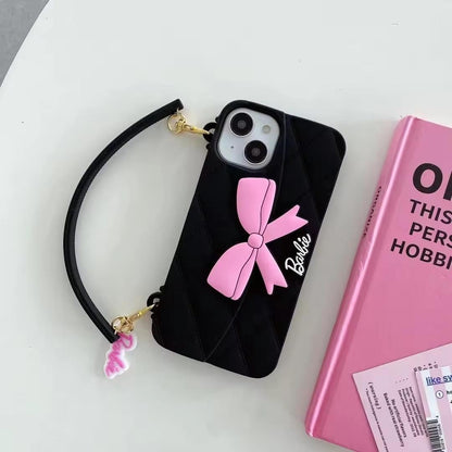 3D Barbie Bow Handbag Purse Case With Strap Wallet Phone Chain Cover