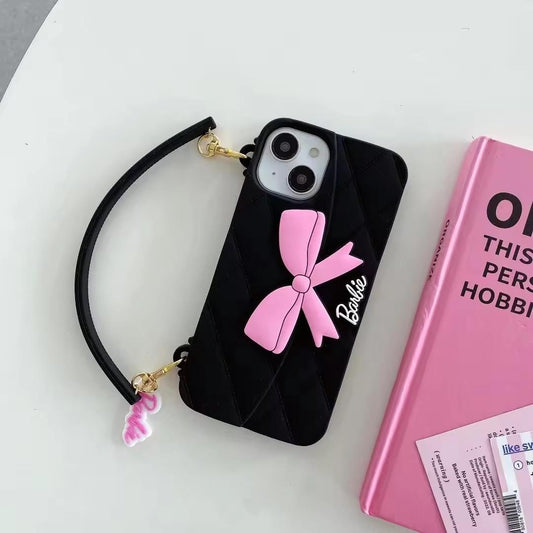 3D Barbie Bow Handbag Purse Case With Strap Wallet Phone Chain Cover