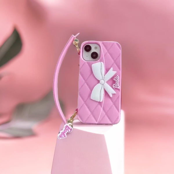 3D Barbie Bow Handbag Purse Case With Strap Wallet Phone Chain Cover - 11