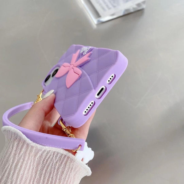 3D Barbie Bow Handbag Purse Case With Strap Wallet Phone Chain Cover - 7