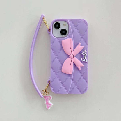3D Barbie Bow Handbag Purse Case With Strap Wallet Phone Chain Cover