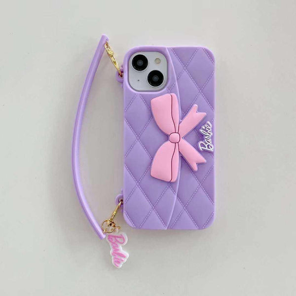 3D Barbie Bow Handbag Purse Case With Strap Wallet Phone Chain Cover - 6